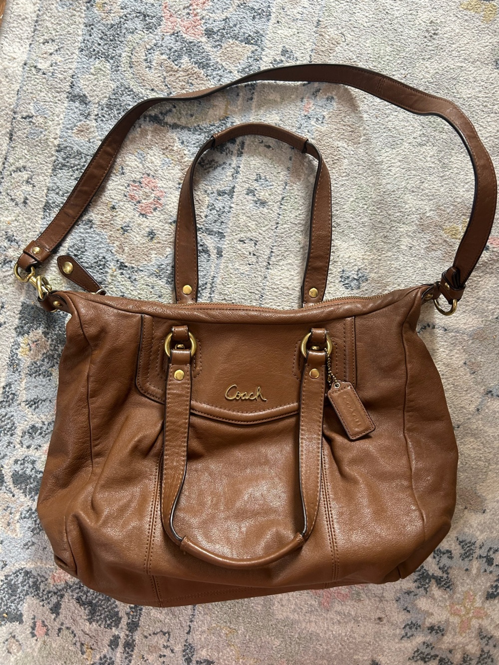 Coach Tan Leather Shoulder Tote with Gold Hardware